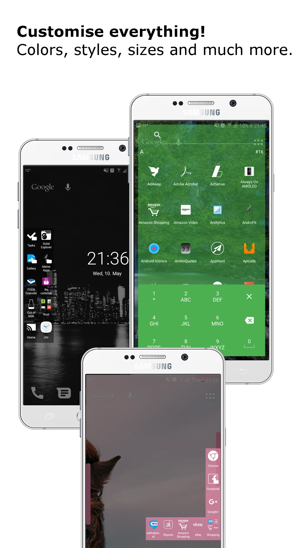 Everywhere Launcher sidebar shown in its official Google Play screenshot
