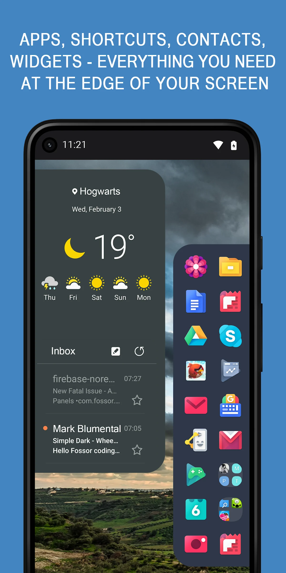 Panels sidebar launcher interface shown in its official Google Play screenshot
