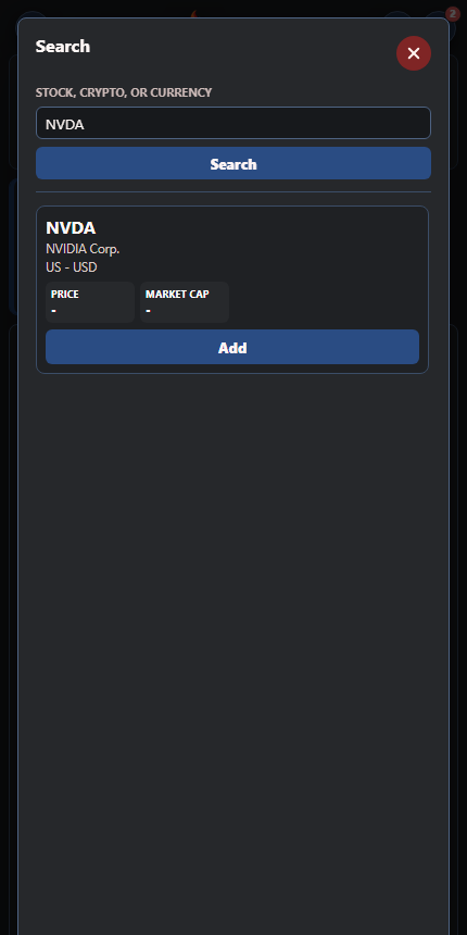 Open Fire stock search used to investigate a portfolio question on mobile